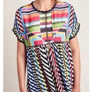 Anthropologie Conditions Apply Tunic Top sz Small Multicolor Boho Mixed Print